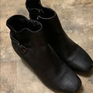 Black booties leather material with buckle